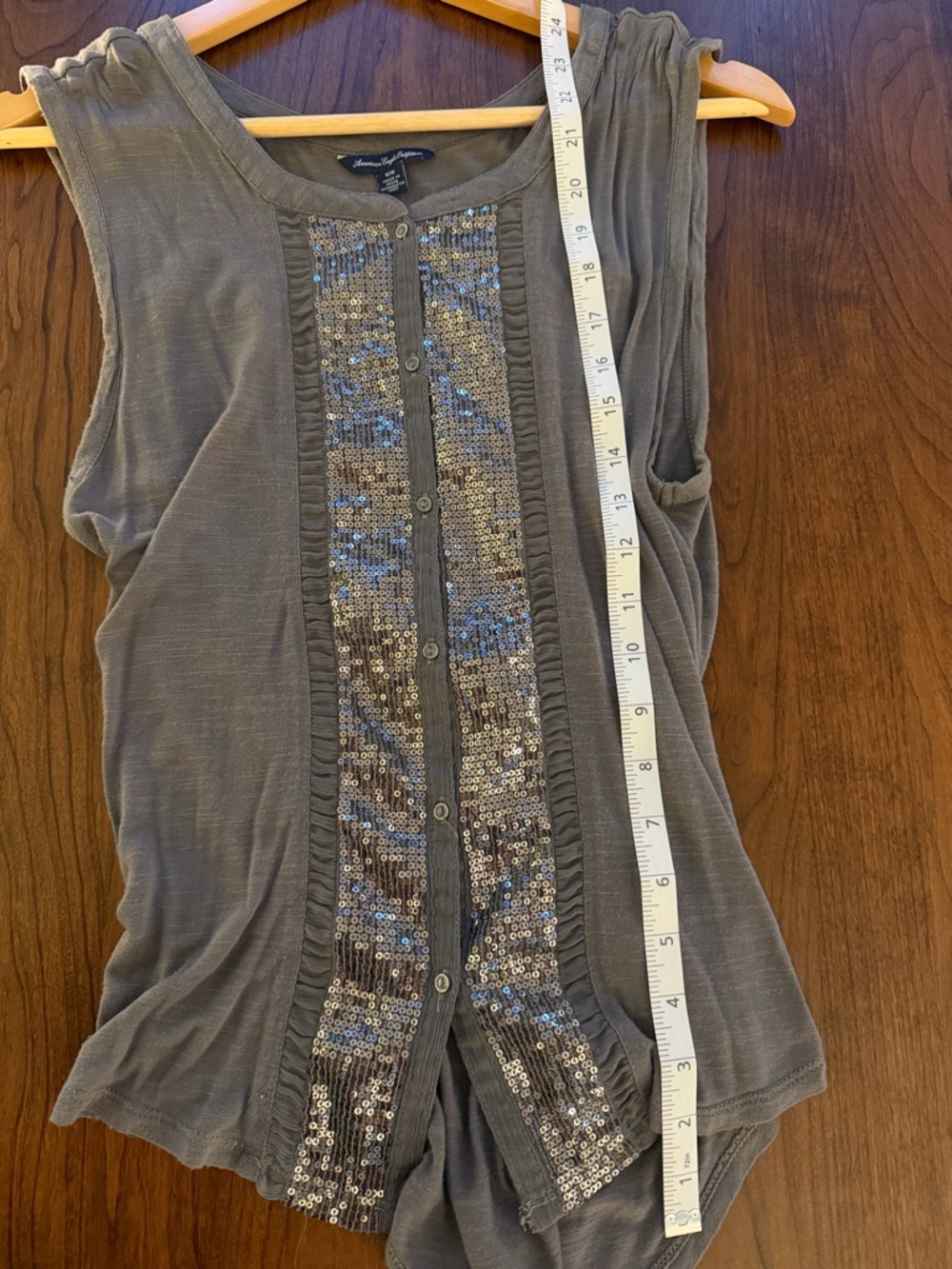 American Eagle Outfitters Gray Sleeveless Sequin Panel Tank Top M - Picture 5 of 6